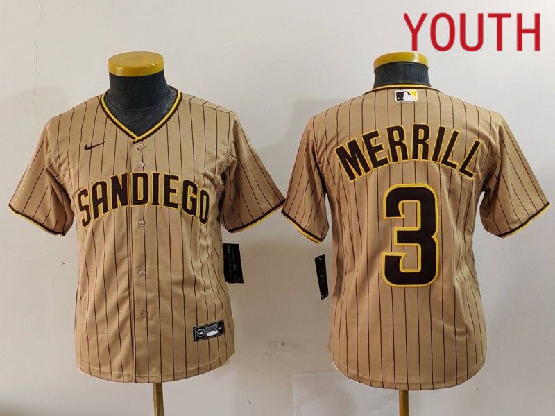 Youth San Diego Padres #3 Merrill Brown Stripe Game 2024 Nike MLB Jersey style 902->youth mlb jersey->Youth Jersey